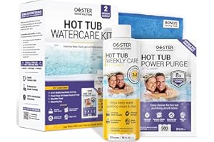 Bio Ouster Hot Tub Chemicals Kit Complete Hot Tub Cleaner Kit with 3in1 Weekly Care, Power Purge Jet Cleaner, Towel, Measuring Cup for Standard and Inflatable Spas Made in USA