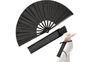 Secrtji 13 inch Glitter Large Rave Folding Clack Hand Fan with Holster for Men/Women Handheld Fan for EDM,Festival,Club,Party,Line Dancing,