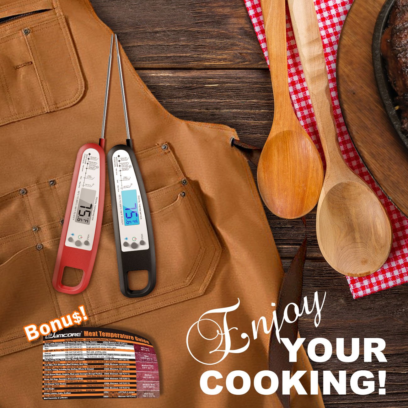 Digital Meat Thermometer, eSamcore Instant Read Cooking Thermometer Fast Accurate Food Thermometer w/ Bright LCD Display for Kitchen BBQ Grill Smoker [Chipotle]