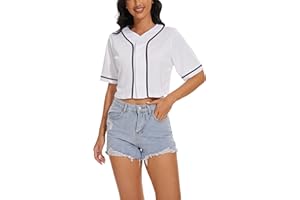 ICIBGDS Women's Crop Top Baseball Jersey Button Down V-Neck Short Sleeve T-Shirt Girls Cute Summer Tops Softball Shirt