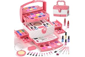 PERRYHOME Kids Makeup Set for Girl 56 Pcs Washable Real Cosmetic, Safe & Non-Toxic Frozen Toys Toddler Makeup Kit, Frozen Princess Dress up Kit Christmas & Birthday Girl Gift for 3-12 (Frozen Pink)