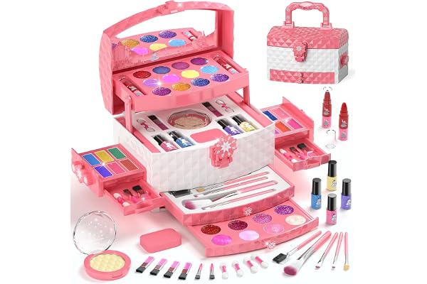 PERRYHOME Kids Makeup Set for Girl 56 Pcs Washable Real Cosmetic, Safe & Non-Toxic Frozen Toys Toddler Makeup Kit, Frozen Pri