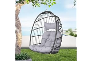 BULEXYARD Swing Egg Chair Without Stand Indoor Outdoor Wicker Rattan Patio Basket Hanging Chair with UV Resistant Cushions 265lbs Capaticy for Bedroom Balcony Patio (Without Stand)