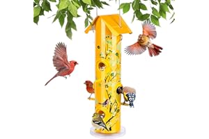 Kingsyard Metal Bird Feeders for Outdoors Hanging, 6-Ports Tube Bird Feeder, 14 inch, Durable & Weatherproof, Large Capacity for Attracting Wild Birds (Yellow)