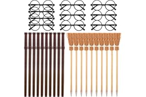 Mototo 30 Pieces Wizard Wand Themed Party Supplies - Wand Pencils Witch Broom Pencils Wizard Glasses for Halloween Magic themed Birthday Party Costume Decor