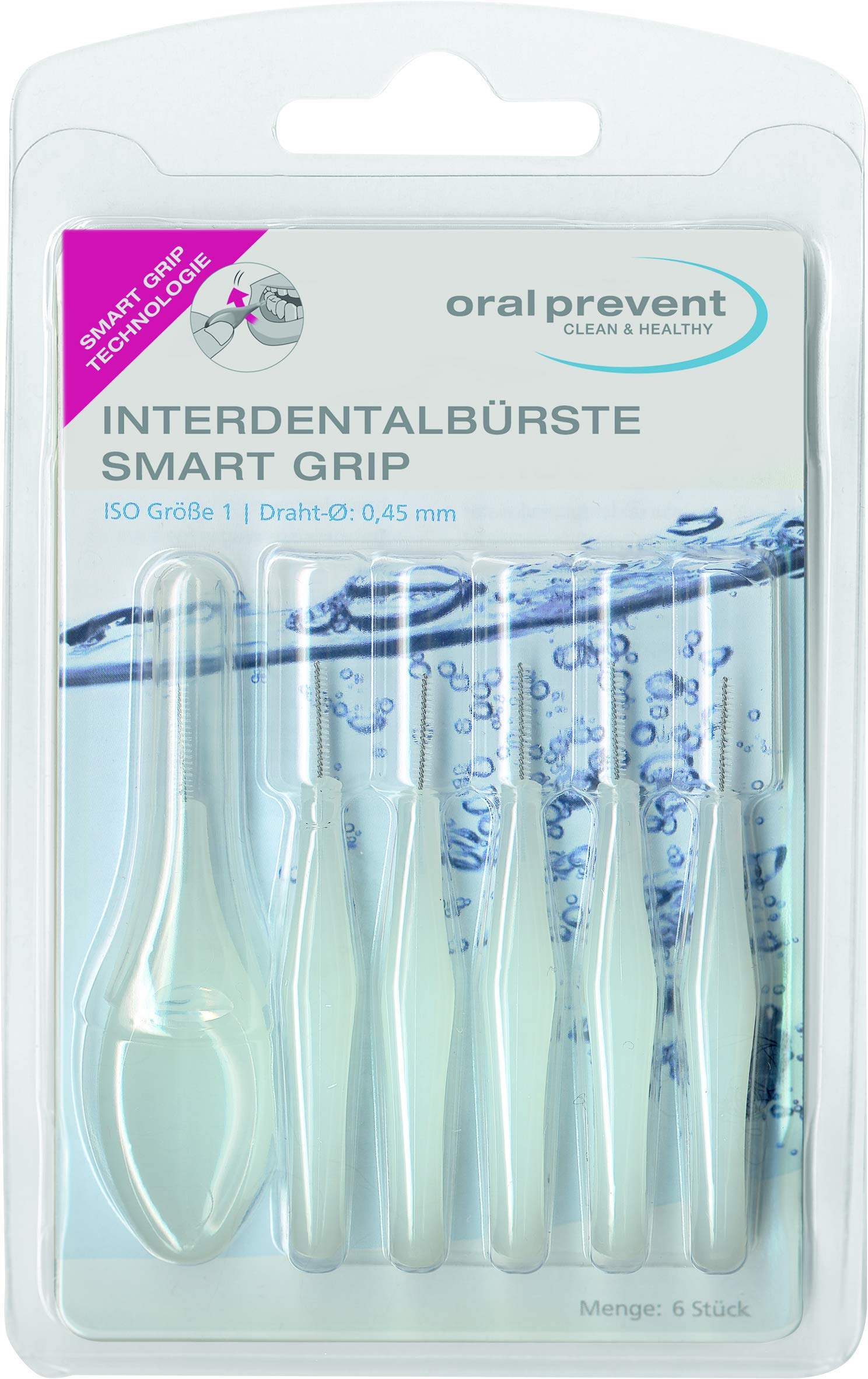 Oral Prevent Smart Grip Interdental Brushes 0.45 mm White, 1 Pack of 6 Pieces