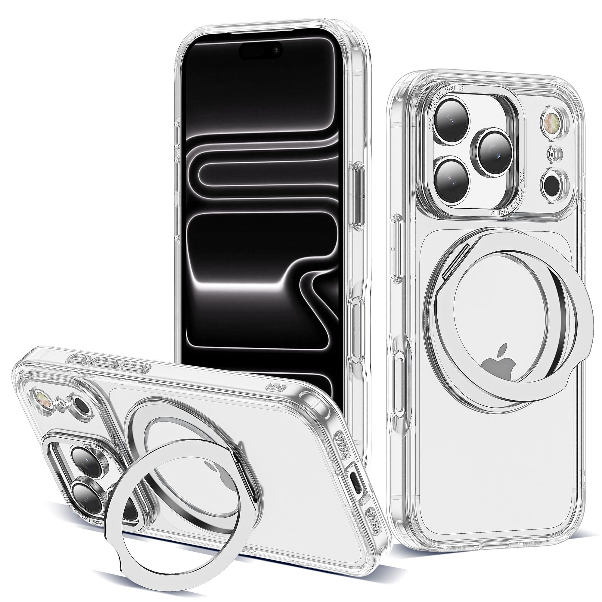 Zalinbo for iPhone 17 Pro Case with 360° Rotatable Magnetic Ring Stand Compatible with Mag-Safe Military Protection Transparent Phone Case for iPhone 17 Pro, Clear