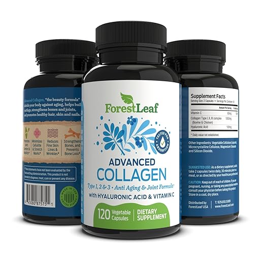 Advanced Collagen Supplement, Type 1, 2 and 3 with Hyaluronic Acid and Vitamin C - Anti Aging Joint Formula - Boosts Hair, Nails and Skin Health - 120 Veggie Capsules - by ForestLeaf best collagen supplement