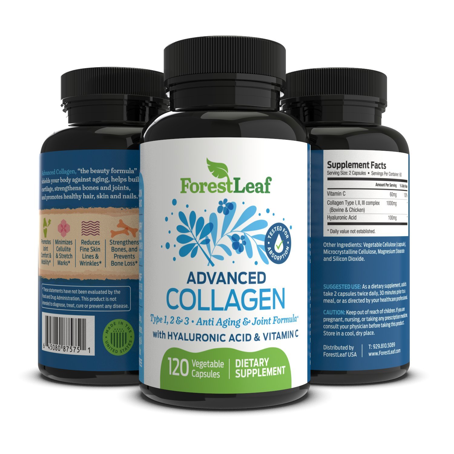 Advanced Collagen Supplement, Type 1, 2 and 3 with Hyaluronic Acid and