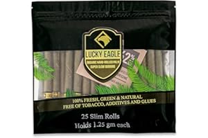 LUCKY EAGLE ORGANIC HAND-ROLLED LEAF SUPER SLOW BURNING Lucky Eagle Pre Rolled Cones - Hand Rolled Palm Leaf Rolls With Corn Husk Filter - Natural Pre-Wrapped, Organic Slim Wraps, 25 Rolls (Slim)