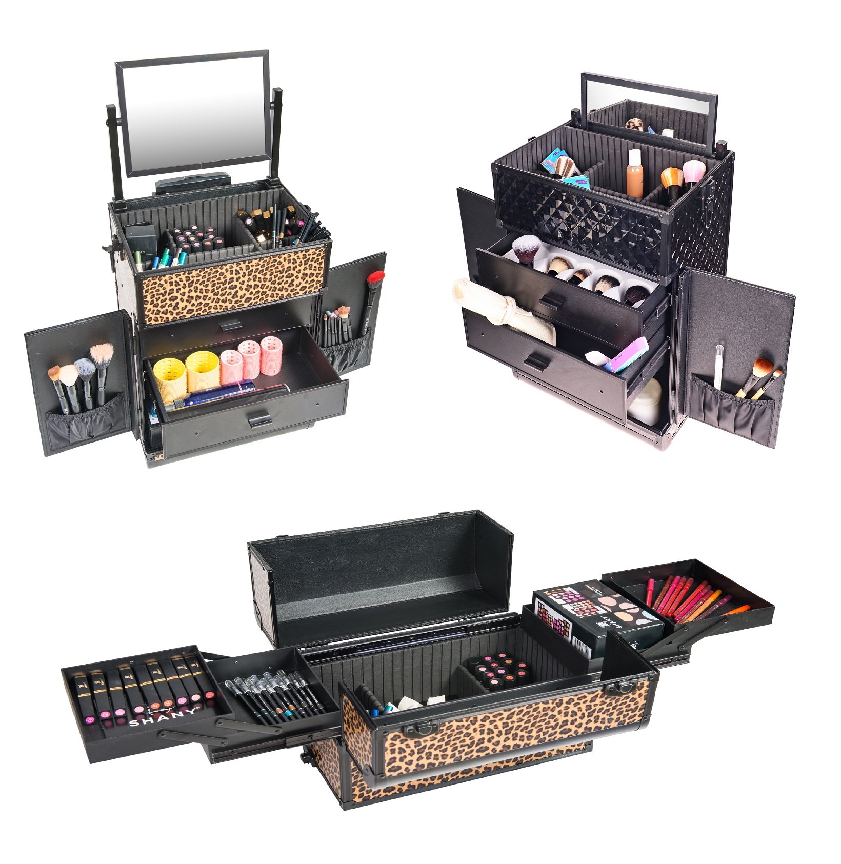 SHANY REBEL Series Pro Makeup Artists Rolling Train Case - Trolley Case - Curious Black Cat