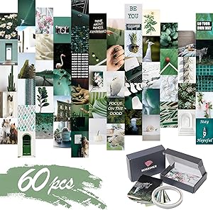 KOSKIMER Wall Collage Kit for Teens – 60 pcs Aesthetic Photo Collage – Stylish Green Collage Wall Kit Aesthetic – Premium Quality Paper – Superb Wall Collage Aesthetic – Dorm Room Decor