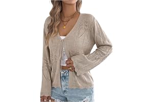 Women Tie Front Knit Cardigan Long Sleeve Lightweight Short Sweater V Neck Casual Soft Crochet Summer Layering Top