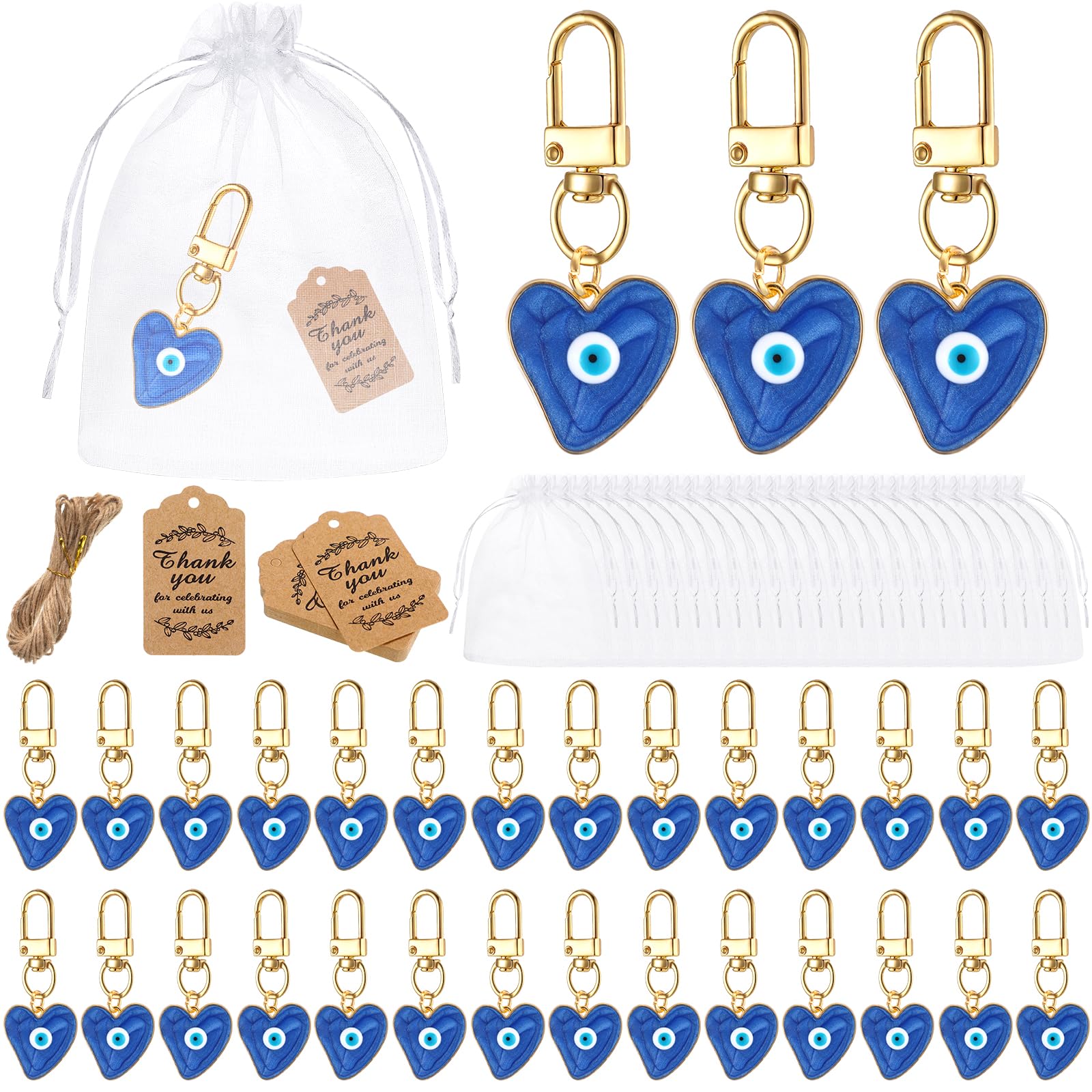 Photo 1 of ***MISSING PIECES*** ***READ CLERK NOTES*** Yuntau 20 Set Evil Eye Keychain Bulk Christmas Party Favor Keyring Gift with Thank You Tag Organza for Women Bag