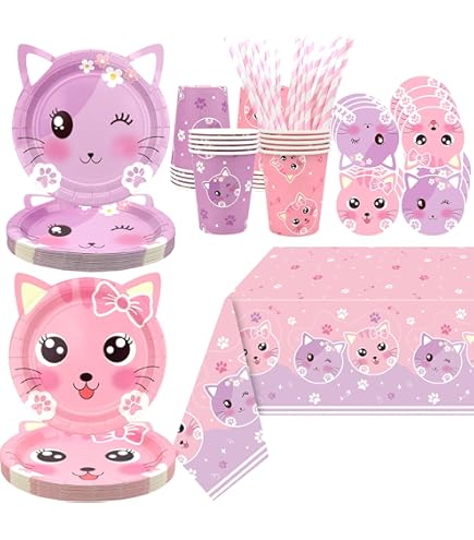 Kit Décoration Anniversaire Chat - Assiettes, Gobelets, Nappe Thème Chat, Pour Fête Anniversaire Animal
