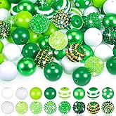 Poen 100 Pcs 20 mm St. Patrick's Day Rhinestone Bubblegum Beads for Pens Bulk Mixed Crystal Shamrock White Green Resin Chunky Bead for Holiday DIY Craft Keychain Necklace Bracelet Jewelry Making Decor
