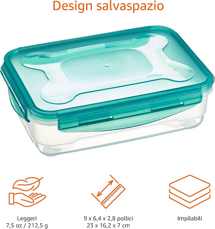 Set di 3 contenitori ermetici per alimenti da 1.2 litri, con coperchio, in plastica senza BPA, adatti per frigorifero, congelatore, microonde e lavastoviglie, trasparenti
