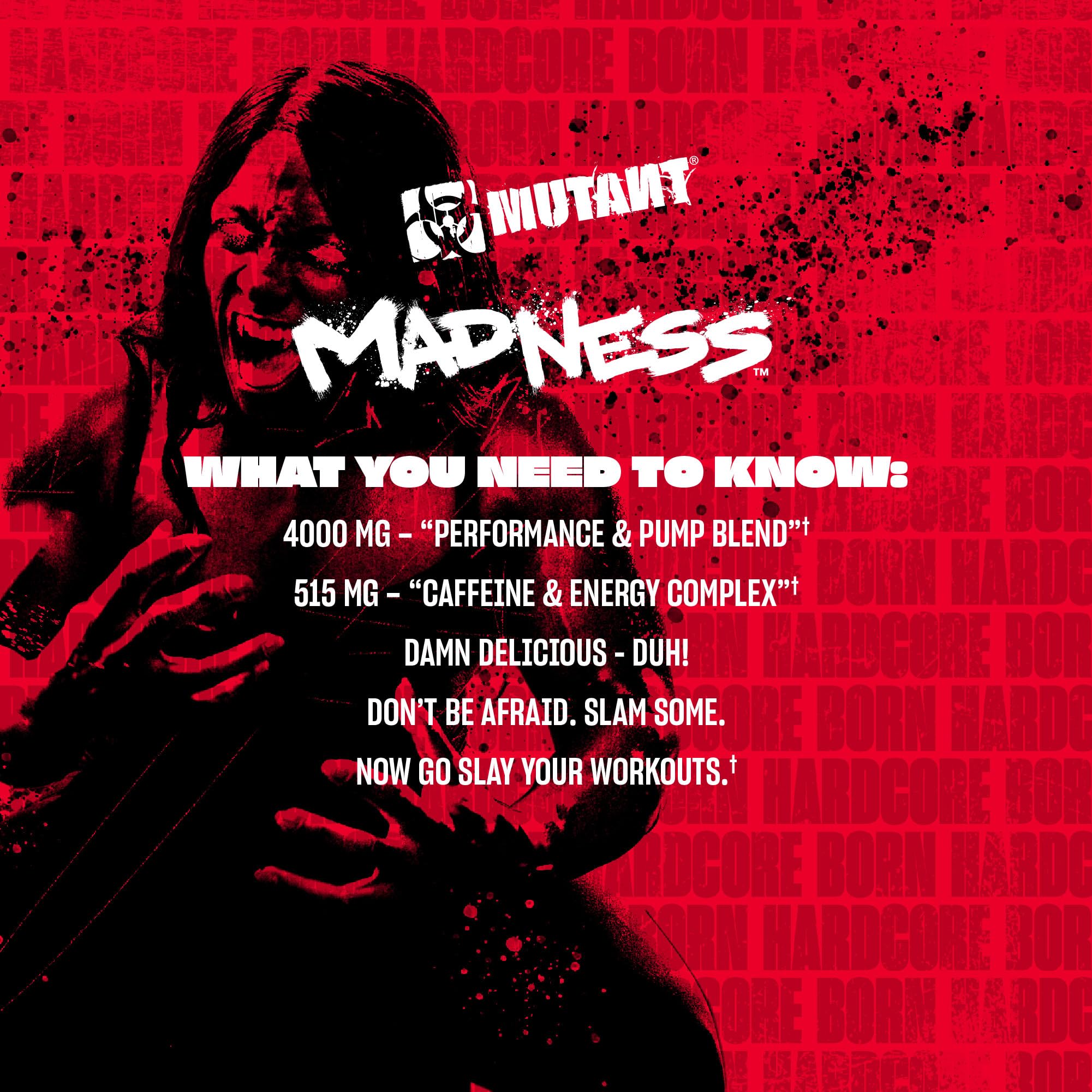 Mutant Madness | Pre Workout Powder Supplement Performance and Pump Blend Includes L-Citrulline, Beta-Alanine, Taurine, L-Tyrosine | 30 Serving | Blue Raspberry