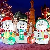 6 FT Long Christmas Inflatable Decoration Snowman with Tree Gifts Coloured Ribbon, 3 Pack Small Snowman with Built-in LEDs Lights Christmas Blow Up Yard Xmas Party Outdoor Garden Lawn Winter Decor