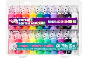 Tulip Puff Paint 20-Color Party Pack, Multi-Surface, Premium Quality, Nontoxic & Waterproof Craft Paint, Permanent on Fabric, Rainbow