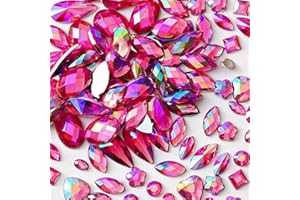 VADQZA 600PCS AB Colorful Gems Rhinestones Jewels for Crafts, Flatback Crystal Bedazzling Gemstones Rhinestone for Crafting Halloween Cosplay Party Embellishments Decorations(Rose Red AB)