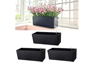 LaLaGreen Planter Box for Indoor Plants (14 Inch, 3 Pack) Black Rectangular Self Watering Flower Pot, Window Boxes Planters w
