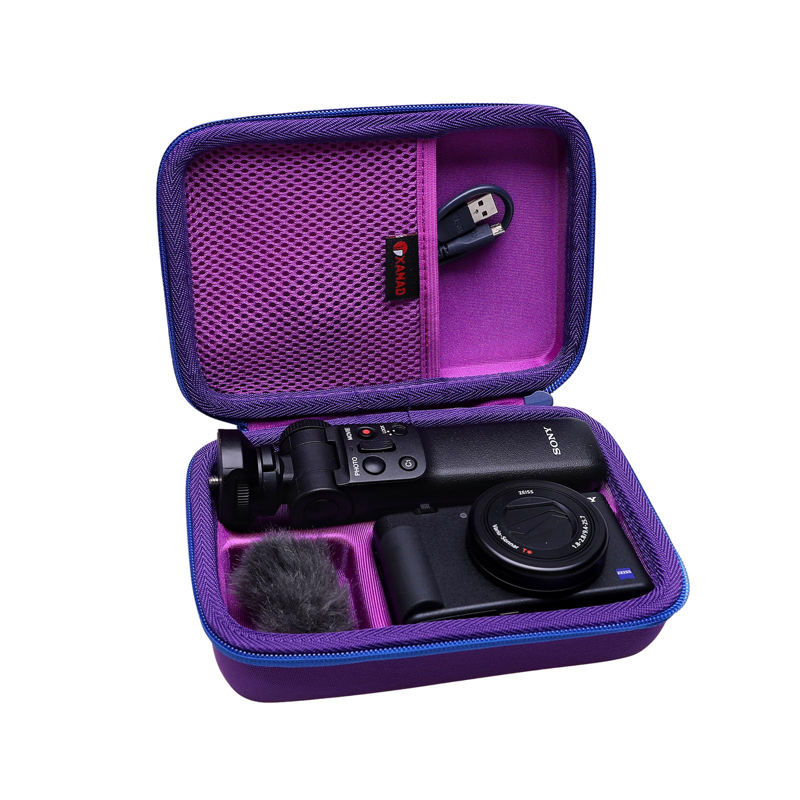 Photo 1 of XANAD Travel Case for Sony ZV-1F / ZV-1 / ZV-1 II with Vlogger Accessory Kit Tripod (GP-VPT2 BT) and Microphone,Mesh Pocket for USB Cables Charger(Purple)