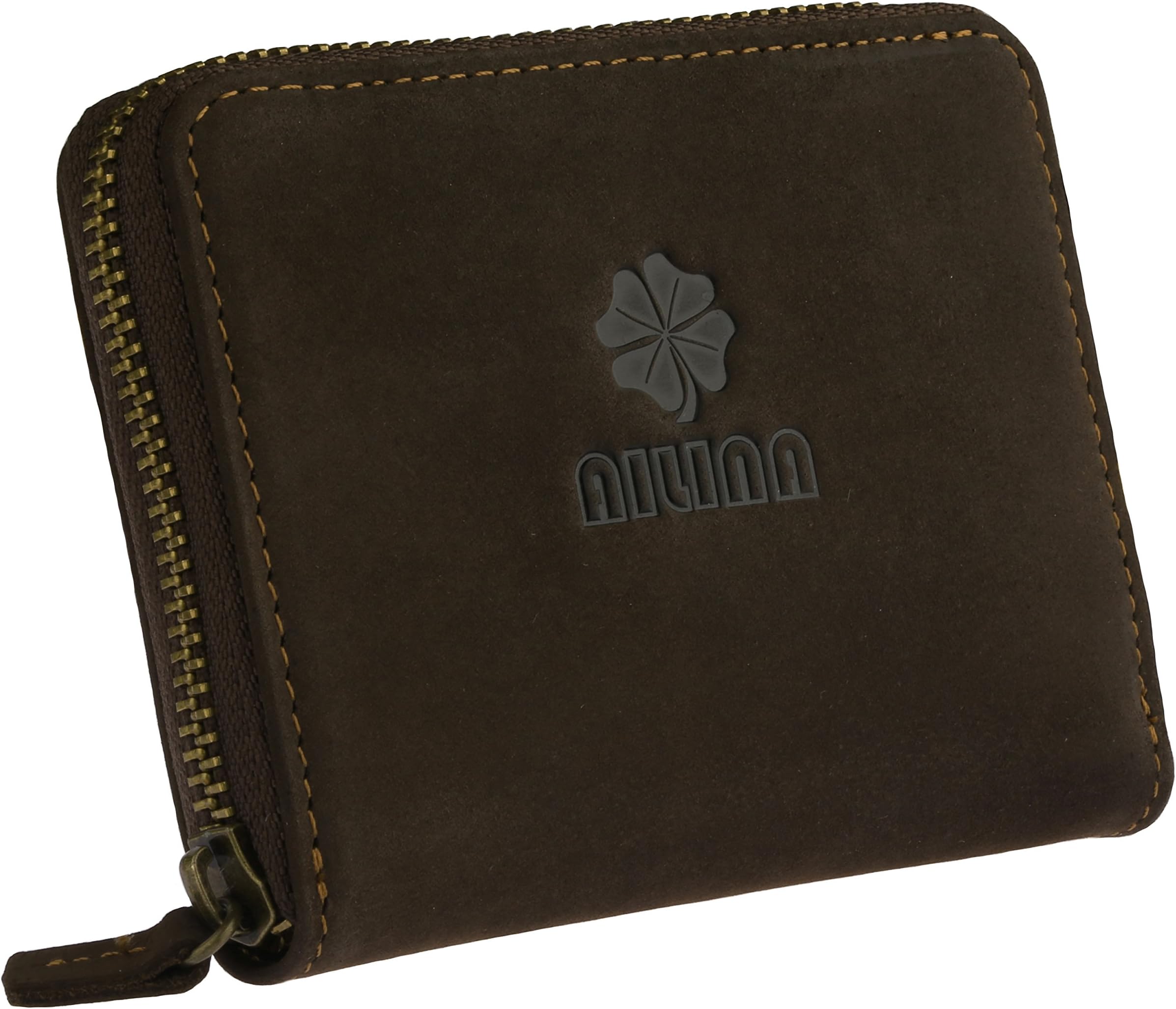 Men Wallet,Unisex Genuine Real Soft Matte Leather Men's Notecase Wallet Purse with Coin Pocket,Credit Card Slots Gift Boxed by Ailina (Zip-closured short type)