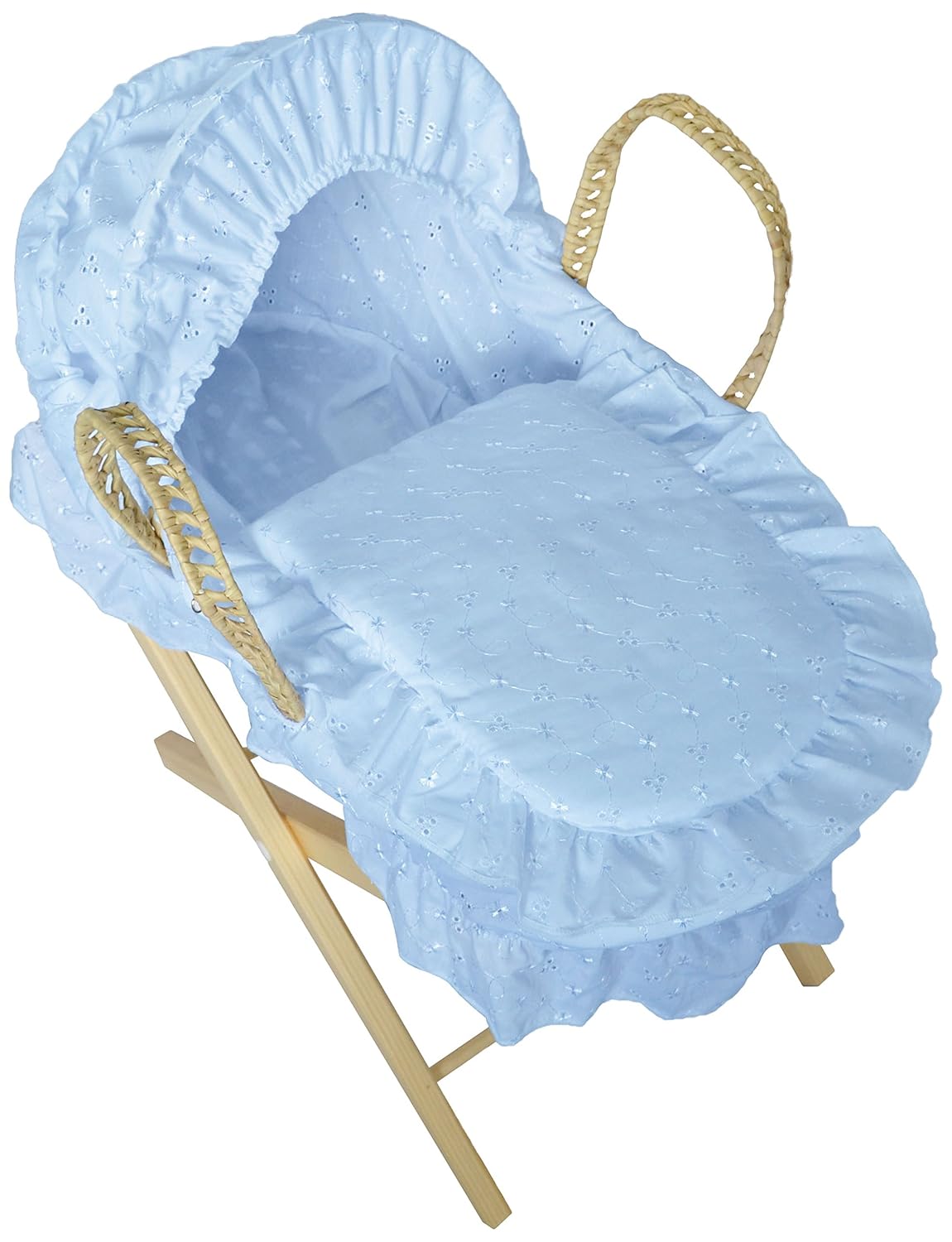 blue moses basket and stand