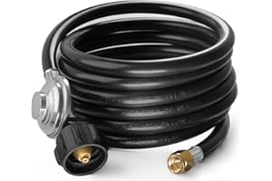 DOZYANT 12 Feet Universal QCC1 Low Pressure Propane Regulator Grill Replacement with 12 FT Hose for Most LP Gas Grill, Heater and Fire Pit Table, 3/8" Female Flare Nut