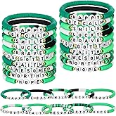 Landical 30 Pcs Motivational Bracelets Bulk with Inspirational Saying Inspirational Friendship Wristbands Unisex Depression Bracelet for Women Men Teacher Valentines Easter Party Favor Gift
