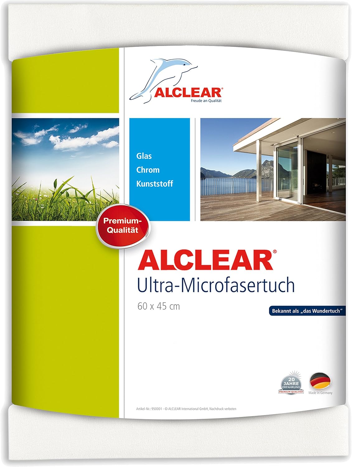 ALCLEAR 950002 Microfaser Fenstertuch - ideal als Mikrofasertuch - Scheibentuch zum Putzen von Auto, Haushalt, Fenster & Chrom - 60x45 cm, weiss