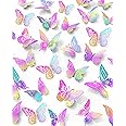 12pcs 3D Butterfly Wall Sticker, Purple Hollow PVC Butterfly Sticker For Home De