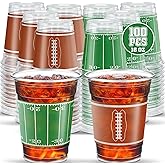 ArtCreativity Football Party Cups - Set of 100 - Football Party Supplies - 16 Ounce Disposable Cups - 2 Designs for Football Party Decorations - Party Cup Set for Championship Game or Birthday