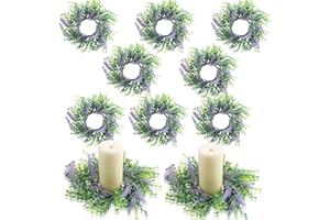 Jexine 8 Piece Pillar Candle Ring Lavender Candle Rings Wreaths Artificial Lavender Candle Rings Lavender Wreaths for Front Door Valentine Wedding Party Centerpieces Seasonal Home Decor