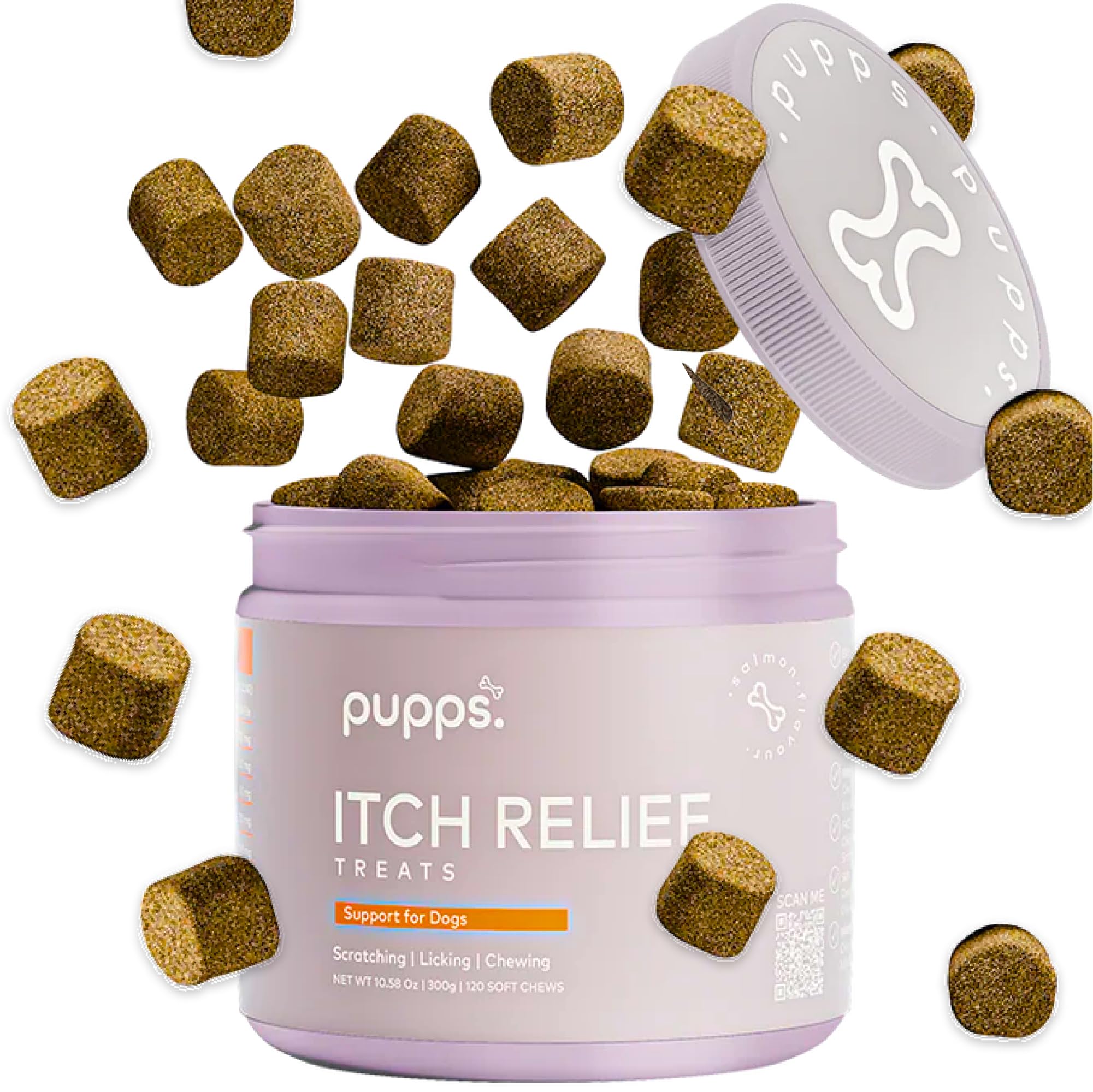 Pupps Itch Relief Dog Treats – 120 Natural Anti-Itch Chews for Dogs | Soothes Itchy Skin, Paws & Ears | With Colostrum, Turmeric & Salmon Oil | Allergy & Skin Support | Vet Approved, UK Made