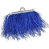 Women Real Natural Ostrich Feather Evening Bags Purses Clutch Vintage Banquet Handbag