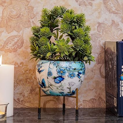 StatueStudio Metal Planter Stand Glossy Finish Garden Flora Planter Indoor Planter for Table Top, Living Room, Wall Slab and Home Decor (5.5 X 5.5 X 6.5 Inch)