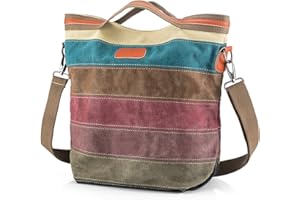 SNUG STAR Canvas Handbag Multi-Color Striped Lattice Cross Body Shoulder Purse Bag Tote-Handbag for Women