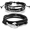 Aroncent Fish Hook Bracelet Leather Braided Wrap Rope Bracelet for Men Wristband Anchor Bracelet Nautical Bracelet for Men Women Valentines Day Christmas Gift