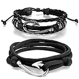 Aroncent 2pcs Fish Hook Bracelet Leather Nylon