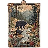 Bear, Rustic Wildlife Bear Blanket for Adults Women Kids, 50x60 in, Cozy Fuzzy Warm Soft Throw Blankets for Bedroom, Camping, Couch, Decor