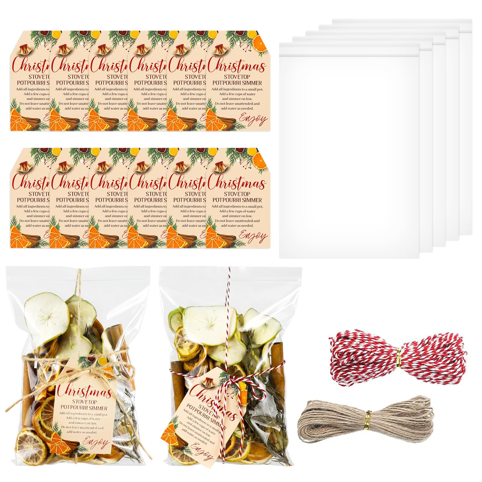 Photo 1 of 24 Set 50 Pcs Christmas Potpourri Cellophane Bags Resealable Closure Potpourri Gift Bags Stovetop Simmer Instruction Tags DIY Crafting Stovetop Simmer for Home Christmas Party Gift Decor Friend