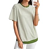 Vrtige Women's Striped Crew Neck Loose Short Sleeve Casual Fashion T Shirts
