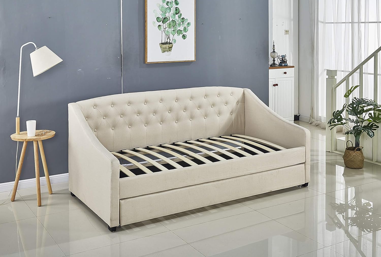kosy K Fabric daybed cream colour with underbed trundle living room