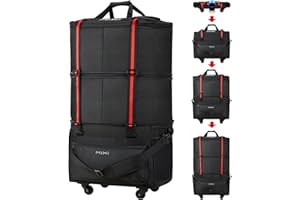 mixi Travel Bag with Wheels Expandable Foldable Luggage Bag Collapsible Rolling Travel Bag Duffel Bag Large Capacity Suitcase for Men Women, Black