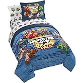 Monster Jam Truckin Pals 5 Piece Twin Bed Set - Includes Comforter & Sheet Set - Bedding Features Grave Digger & Megalodon - Super Soft Fade Resistant Microfiber (Official Monster Jam Product)