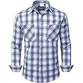 Alimens & Gentle Mens Long Sleeve Dress Shirt Button Down Shirts with Pockets Regular Business Office Casual Plaid Shirt