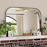 VETROVUE Black Wall Mounted Bathroom Mirror - 38 x 30 Inch Round Cruved Top Right Angle Bottom Wide Wall Mirror, Aluminum Metal Framed, Decor for Living Room, Bedroom, Fireplace, Mantle, Entryway