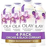 Olay Body Wash for Women, Fresh Radiance, Refreshing & Renewing, Made with Plant Based Cleansers, B3 Botanical Complex, For All Skin Types, Orchid & Black Currant Scent, 22 fl oz (Pack of 4)